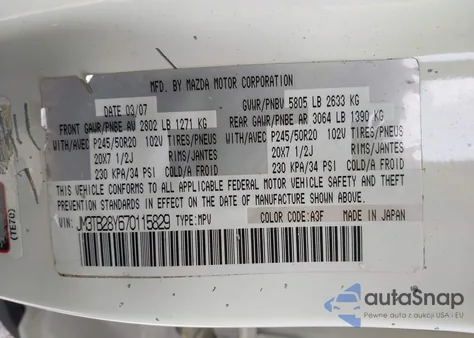 2007 Mazda Cx-9 Grand Touring из США, поврежденный, VIN JM3TB28Y670115829